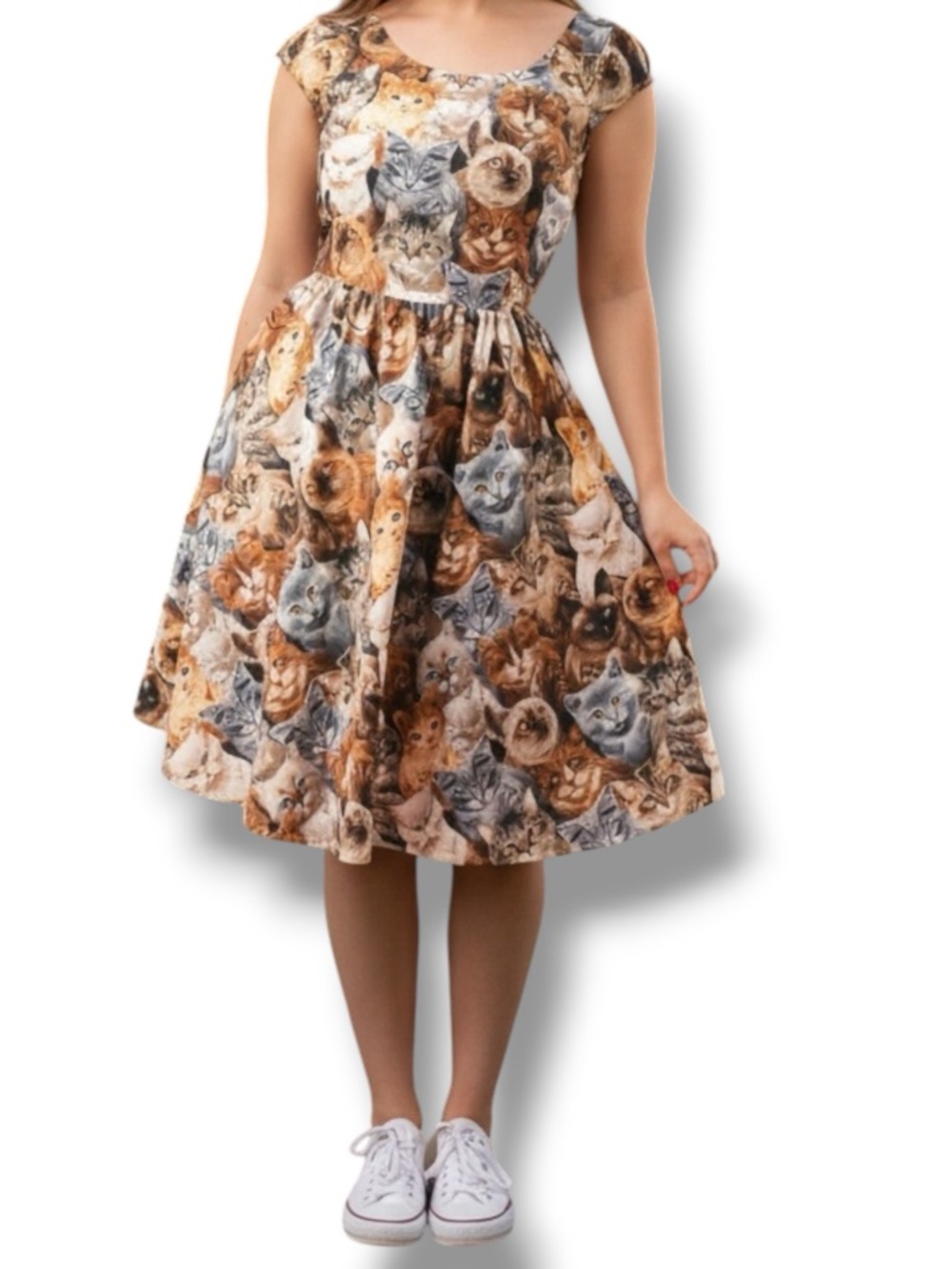 Retrolicious ModCloth Cat Kitty Swing Dress Rockabilly Cap Sleeves Size Small